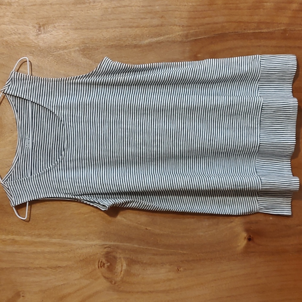 Lands' End Womens Swing Tunic Tank Black White Stripe 100% Cotton Slub Jersey M